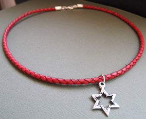Star of David Pendant Red Necklace for Men