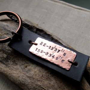 rustic leather keychain - copper keychain