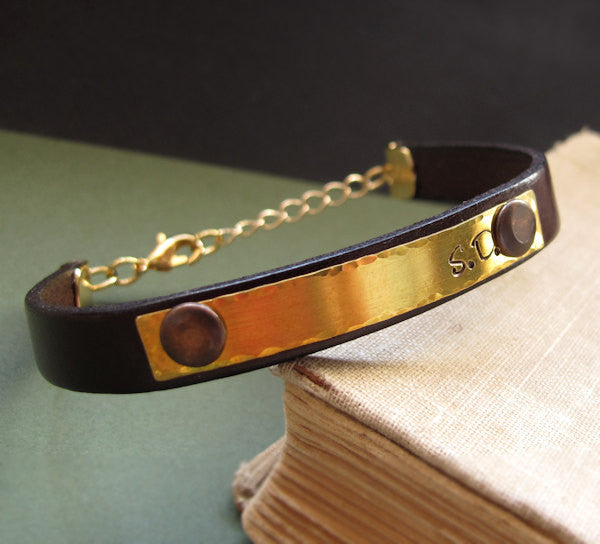 initials mens bracelet - custom engraved leather cuff for men - mens gifts