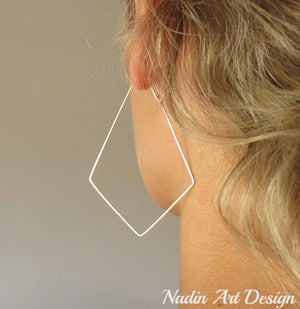 Long geometric silver earrings