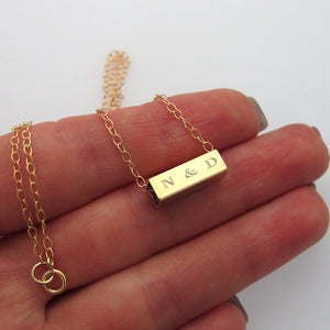 Gold Rectangular Tube Engraved Necklace