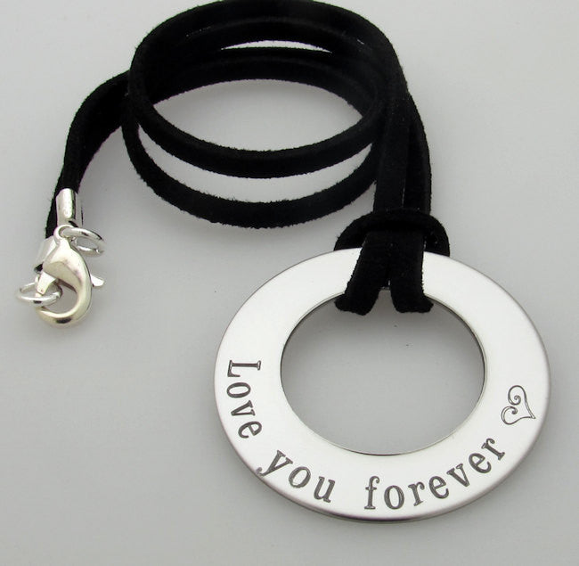 Leather Suede Necklace - Hebrew Engraved Disc