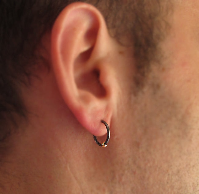 black hoop earrings with gold beads