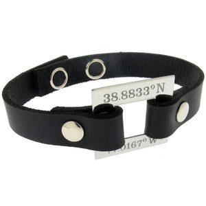 Latitude Longitude Bracelet - Personalized Leather Cuff
