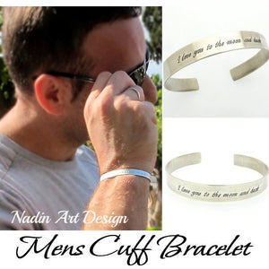 Mens Bracelet. Custom Sterling Silver Cuff - Anniversary Gift For Men