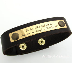 Personalized Leather Bracelet, Custom Engraved Text Cuff