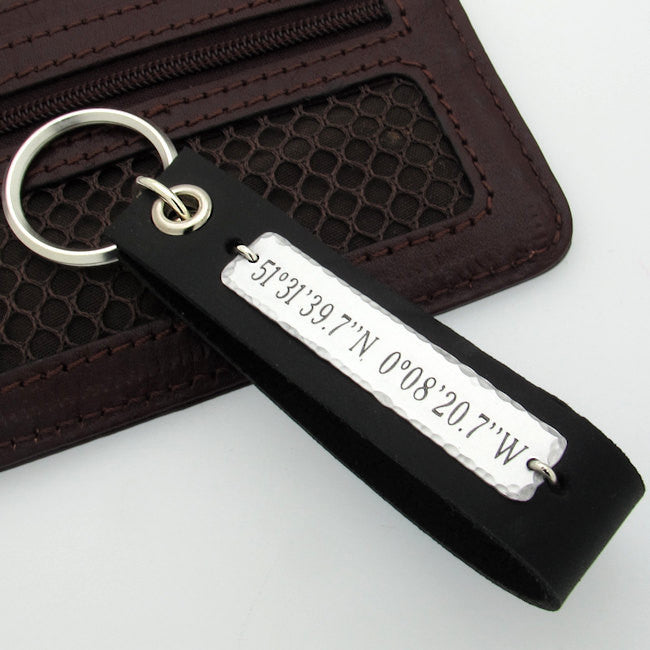 Leather and gold keychain with engraving