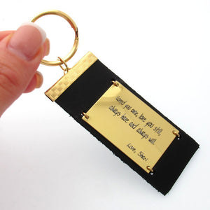 gold leather keychain with custom text
