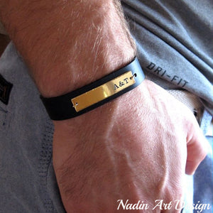ID leather bracelet - Initial band