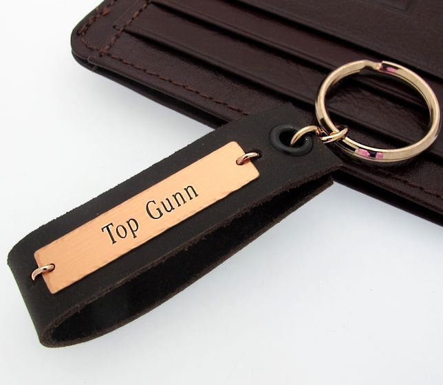 Coordinated leather and metal keychain