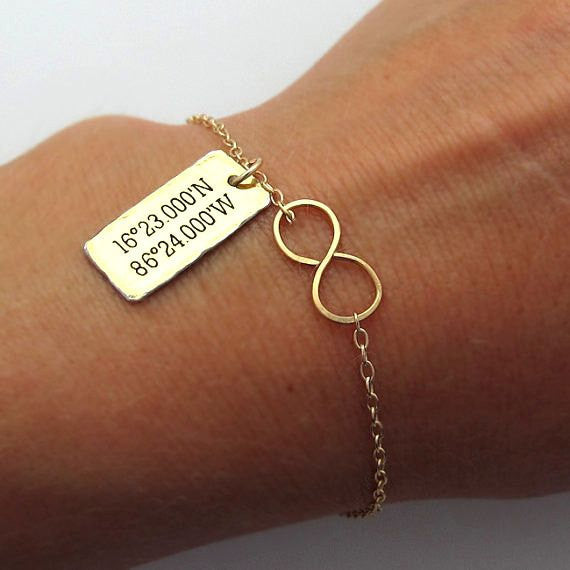 Hand stamped charm infinity gold bracelet