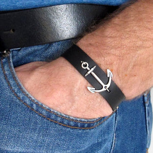 Leather Bracelet with Anchor - Mens Bracelet