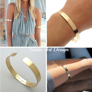Engraved Gold Cuff - Personalized Bracelet for Her