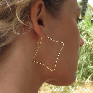 Square Geometric Earrings - Fashion Jewelry - Artisan Hoops