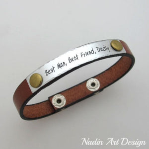 Engraved leather cuff bracelet