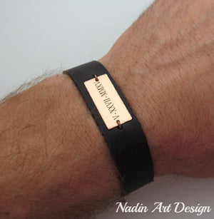 Date engraved custom leather bracelet