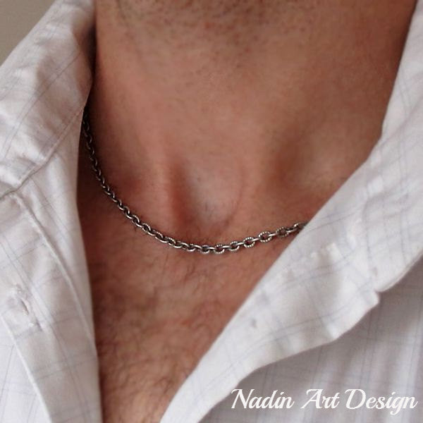 Mens Chain Necklace Thick Antique Silver Chain for Men Mens Jewelry 16