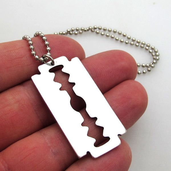Razor Blade Pendant Necklace- Necklaces For Men - Steel Mens Necklaces - Nadin Art Design - Personalized