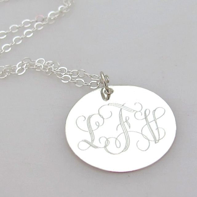 Monogram pendant silver necklace