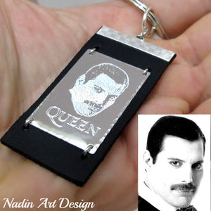 Photo engraved leather keychain