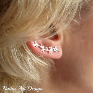 Leaf ear cuff silver earring