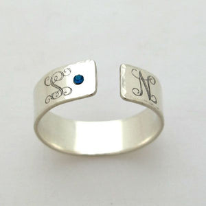 Birthstone Ring - Custom Sterling Silver Monogram Ring