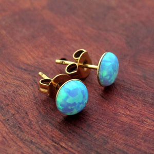 Blue Opal Gold Stud Earrings
