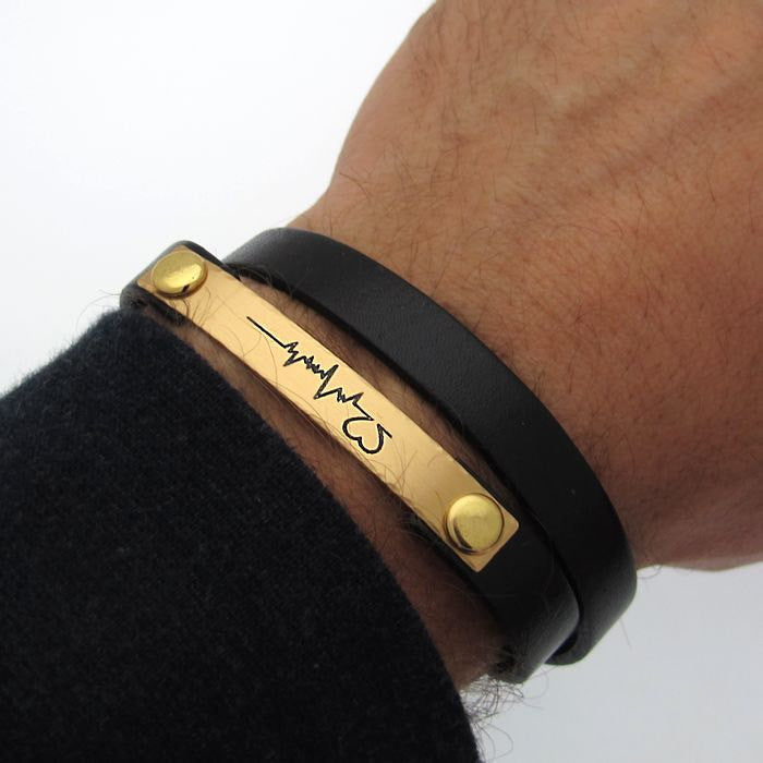 EKG engraved Bracelet for Men - New Dad Gift - Personalized Gift for men