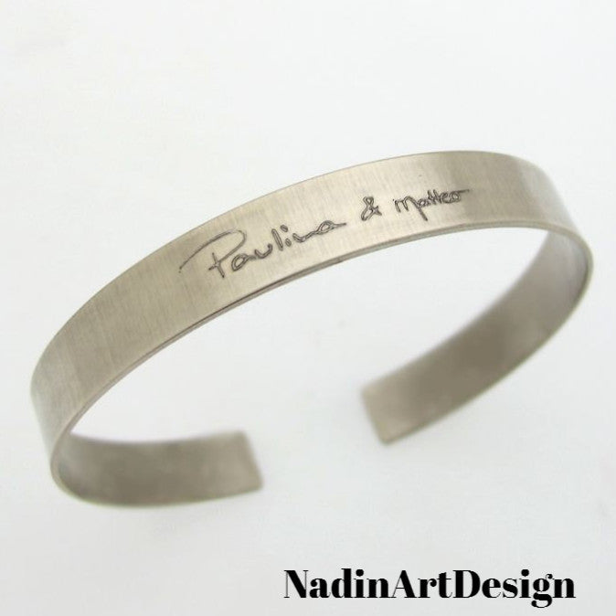 Actual Handwriting Cuff Bracelet - Solid Sterling Silver with the custom Engraved Signature