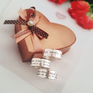 personalized sterling silver rings with long text engraving