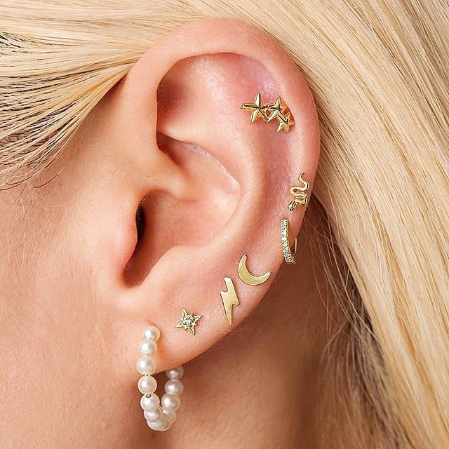  Yellow Gold Flashed Silver CZ Cubic Zirconia Ear Cuff