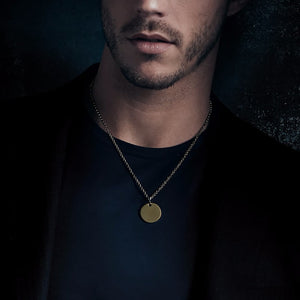 Silver disc mens pendant necklace