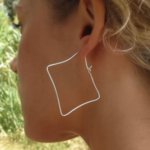 Square Geometric Earrings - Fashion Jewelry - Artisan Hoops