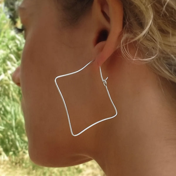 Square Gold Hoop Earrings - Geometric hoops