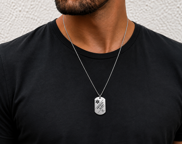 Personalized Medical Alert Necklace for Men – Custom Engraved Dog Tag, Emergency ID Pendant, Medication & Contact Info