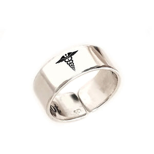 Personalized Caduceus Ring Sterling Silver Band with Med Alert Symbols