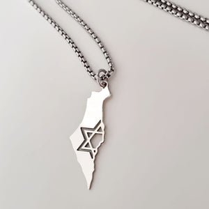 Personalized Israel Map Necklace - Sterling Silver Star of David cut out Pendant