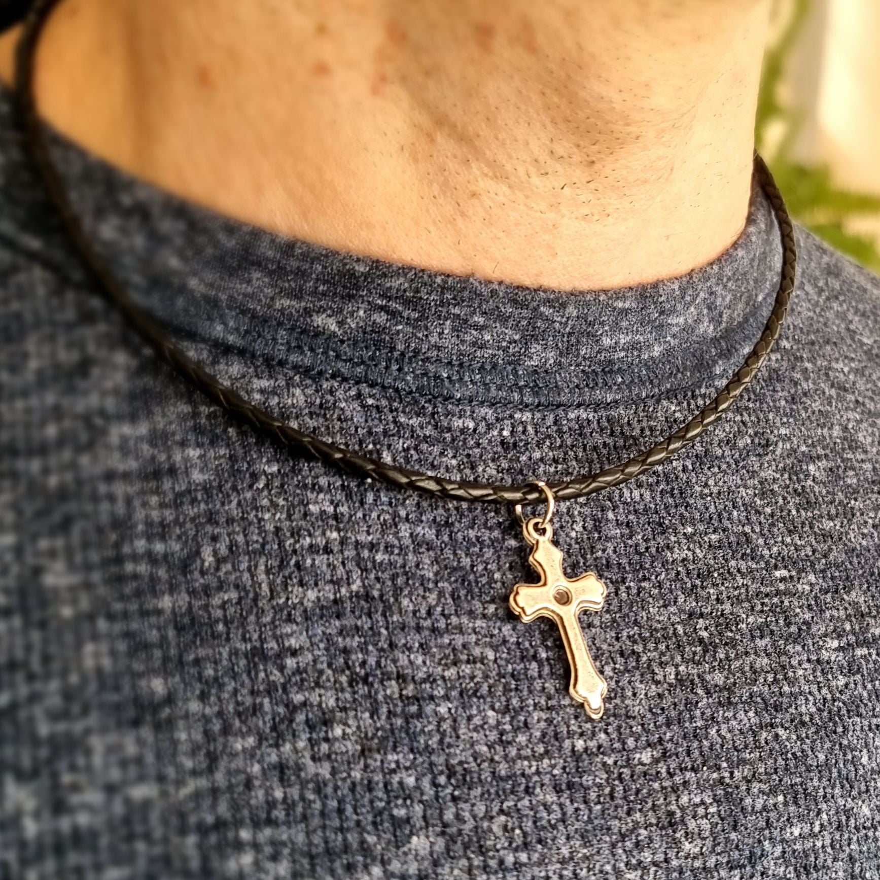 Men Leather Necklace Mens Cross Necklace Leather Men's Choker Necklace  Steel Cross Pendant Necklace Men Surfer Necklace Men Beach Necklace - Etsy