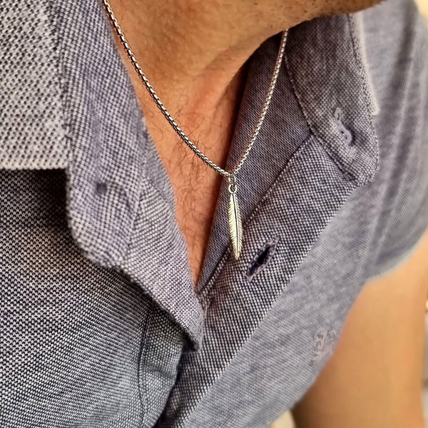 Handmade Feather pendant necklace for men - Mens Jewelry
