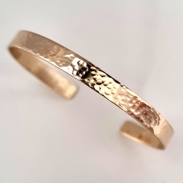 Flat Hammered Bangle Bracelet - Yellow Gold Filled Cuff - 1st Wedding Anniversary Gift for her