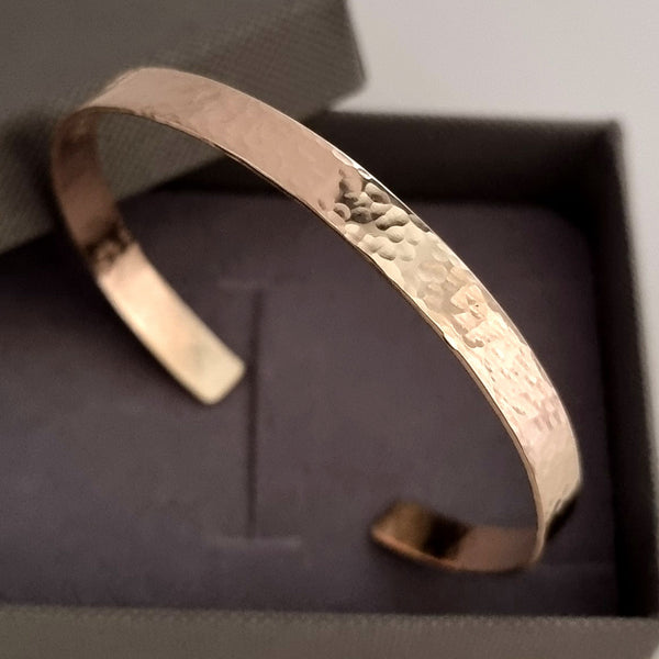 Flat Hammered Bangle Bracelet - Yellow Gold Filled Cuff - 1st Wedding Anniversary Gift for her