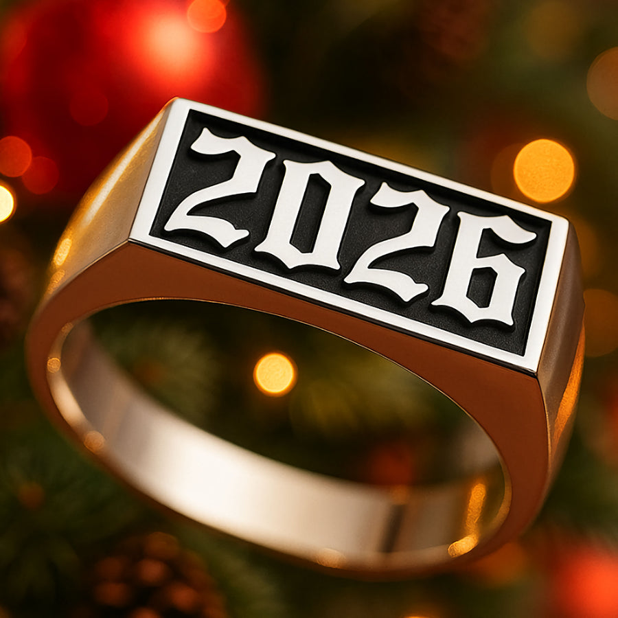 old English font year pinky ring for men