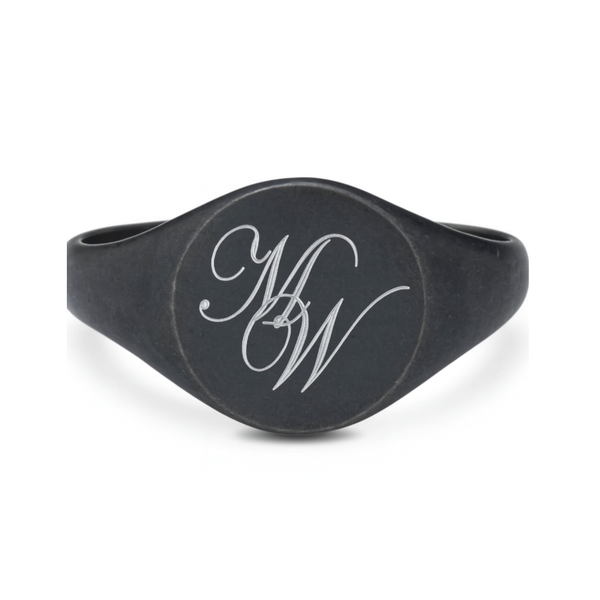 2 initials monogram signet ring in black