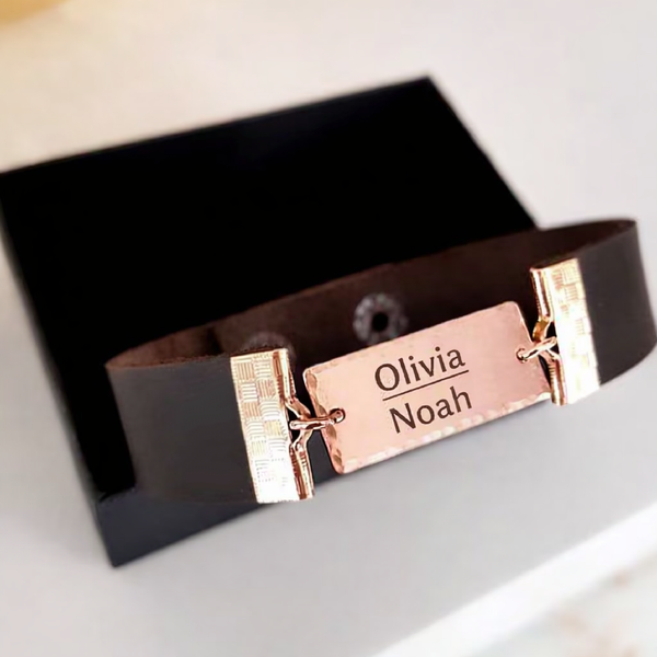 Artisan Engraved Leather Bracelet for Men – Personalized Custom Leather Cuff