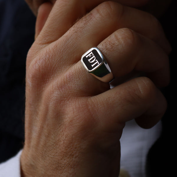 Custom Sterling Silver Signet Ring – Personalized Mens Monogrammed Rin ...