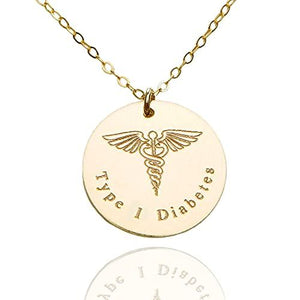 Custom Type 1 Diabetes Medical Alert ID necklace for Women - 14K Gold Filled