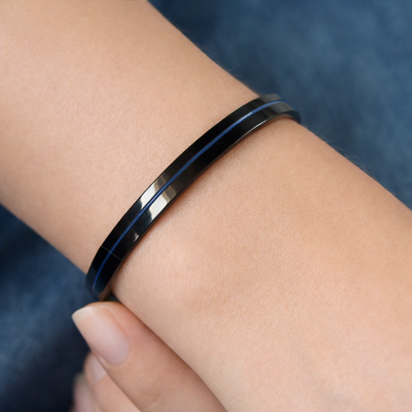 Blue Line Bangle Cuff - Police Support Bracelet for Women