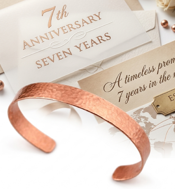 Hammered Copper Cuff Bracelet for Men, Personalized 7th Anniversary Gift