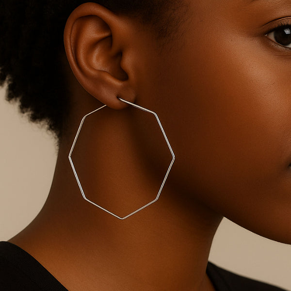 Geometric Sterling Silver Hoops - Polygon Hoop Earrings