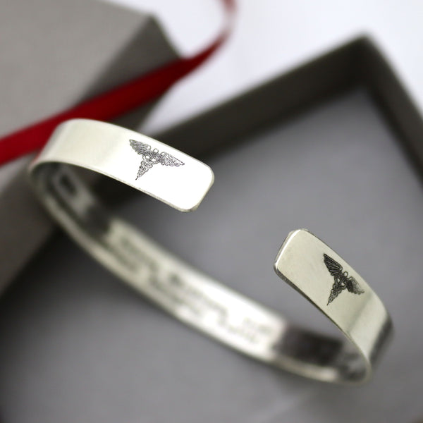 med symbols cuff silver bracelet
